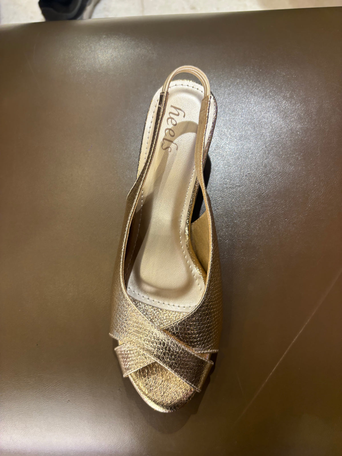 Delma 2.0 Fancy Peep Toe Kitten Heel Sandals in Gold - The Heels India