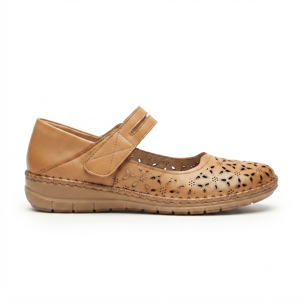 Crimson Leather Velcro Strap Perforated Cushioned Loafers