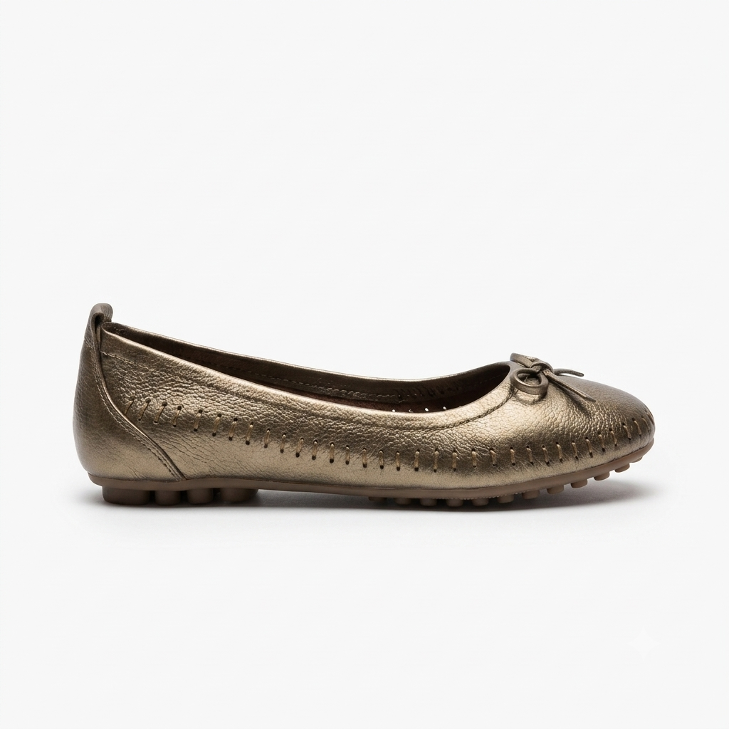 Melissa Leather Stitch Bow Flat Ballerinas in Bronze - The Heels India
