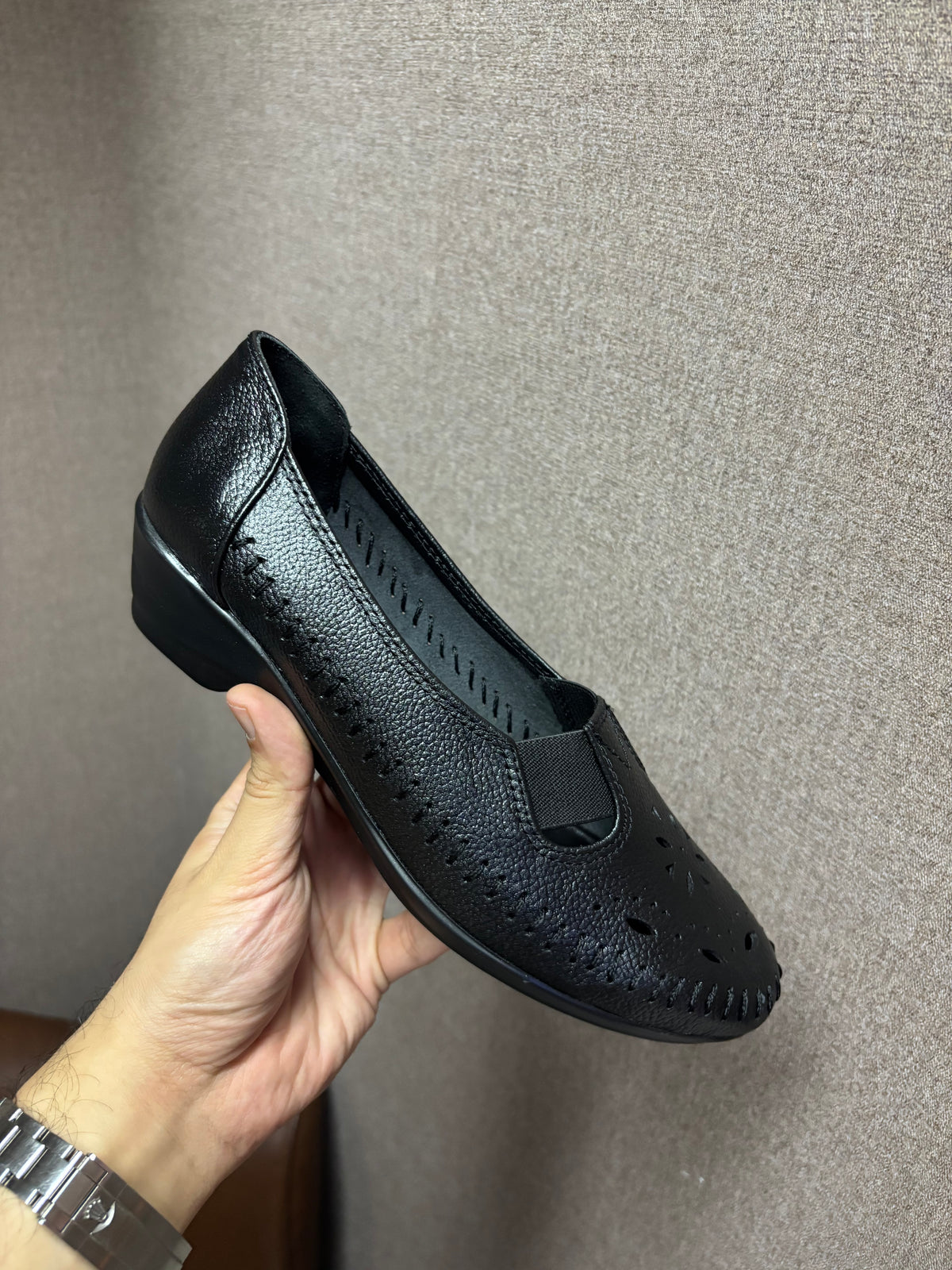 Ines Perforated Leather Wedge Ballerinas