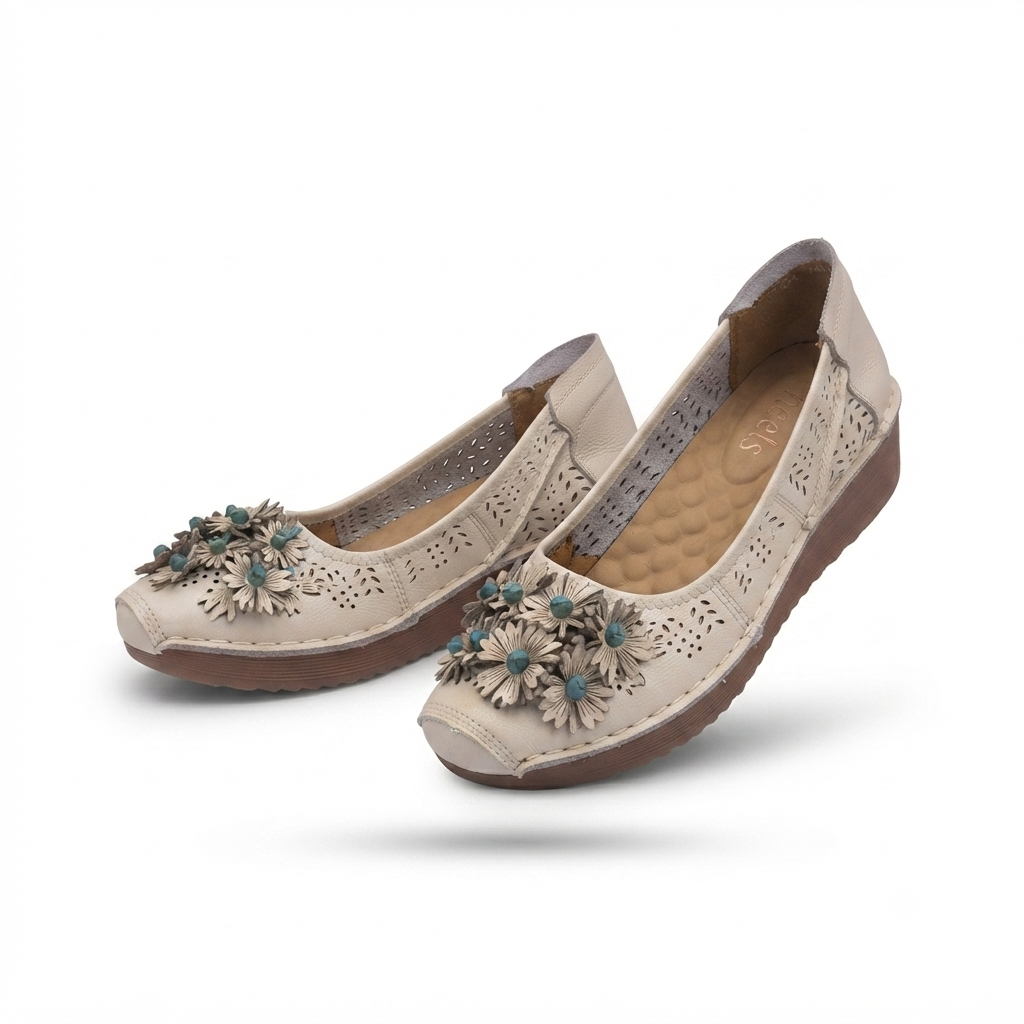 Flora 6.0 Premium Leather Cushioned Wedge Ballerinas