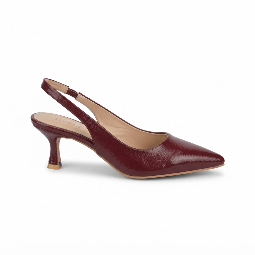 Zara Classic Sling Back Kitten Heel Pumps in Maroon - The Heels India