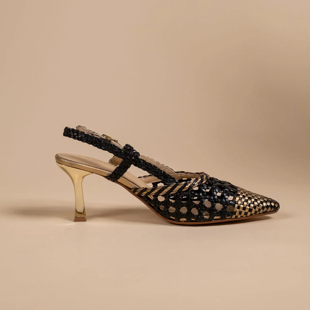 LYRA Premium Leather Weaving Ankle Strap Kitten Heels