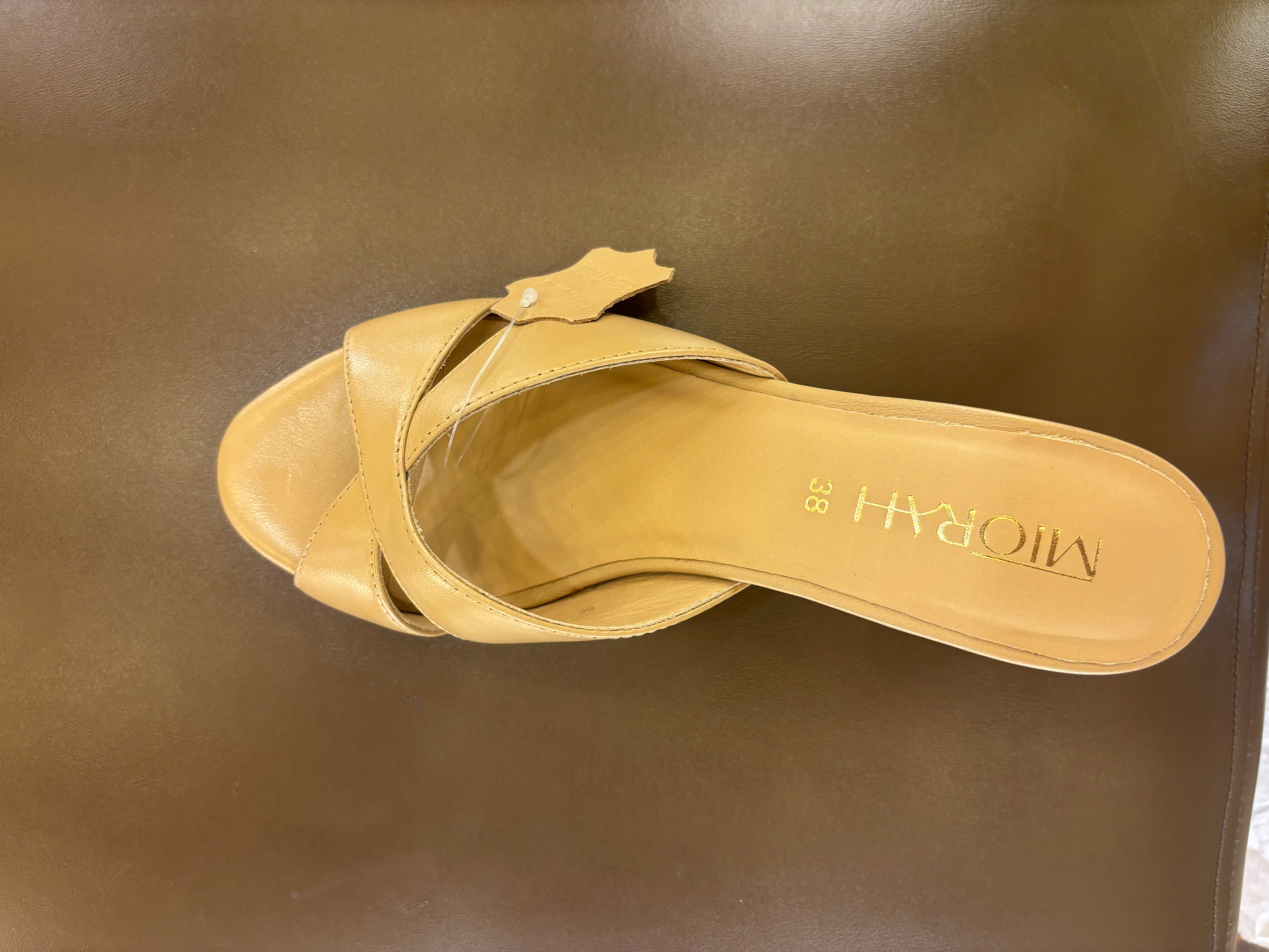 Josie Premium Leather Cross Peep Toe Block Heels