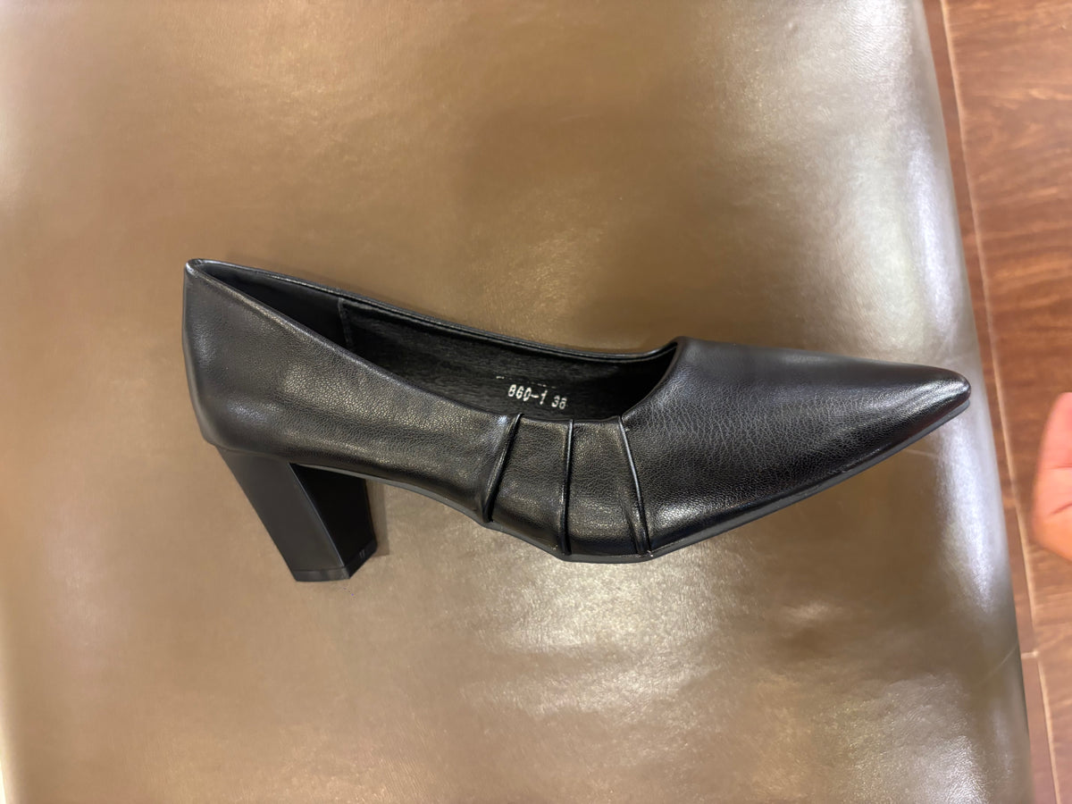 Kylin Swirl Block Heel Pointed Stilettos in Black - The Heels India