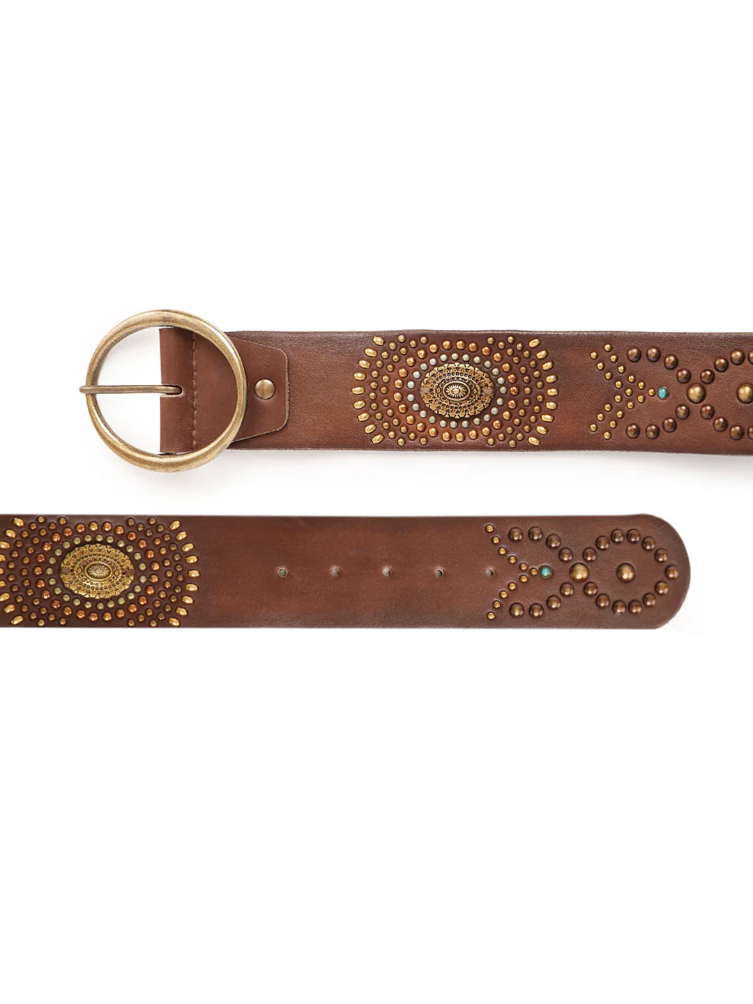 Brown Jewelled Wide Hip Belt in Leather