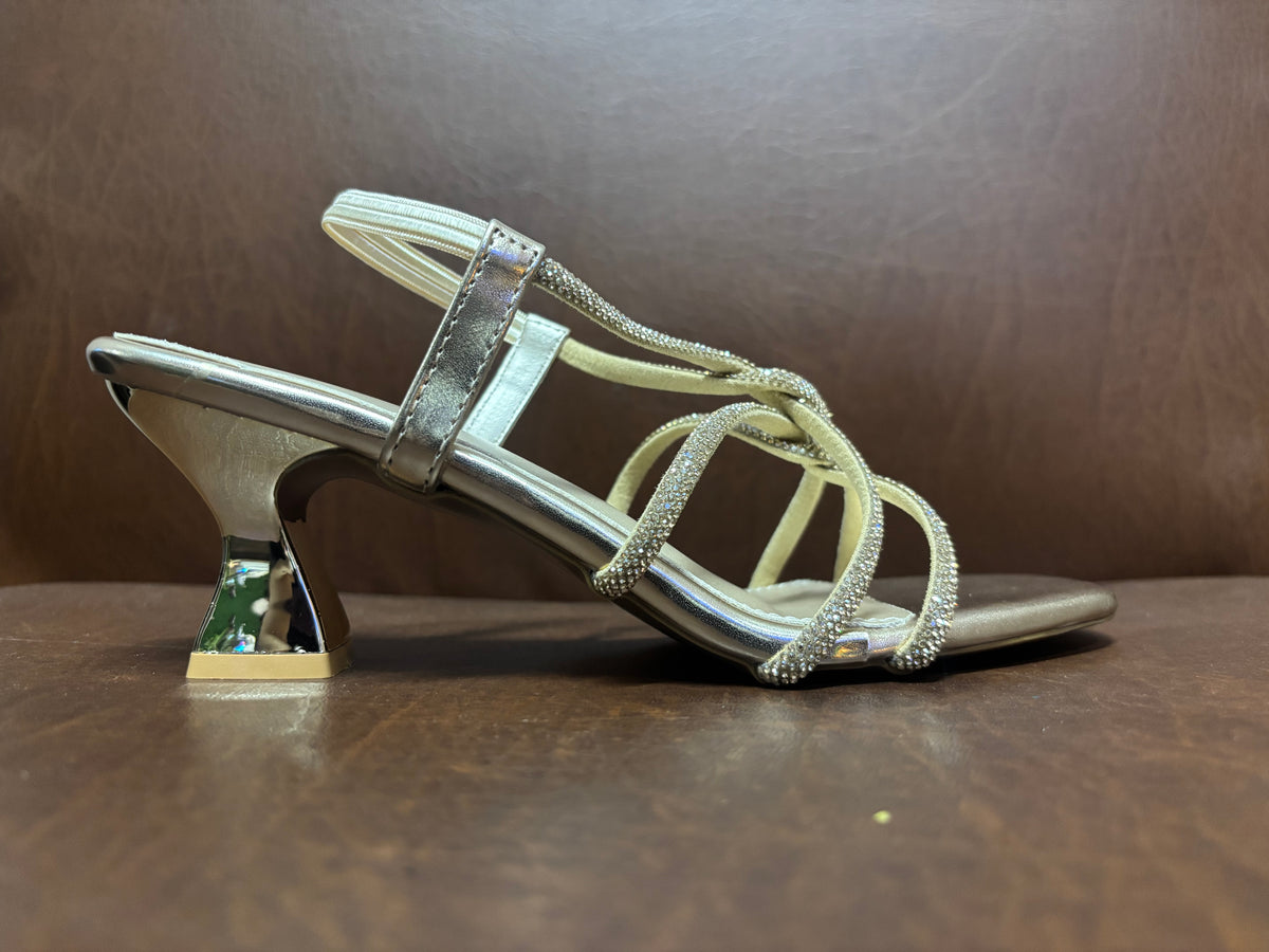 Felicia Bling Strap Kitten Heel Sandals in Gold - The Heels India