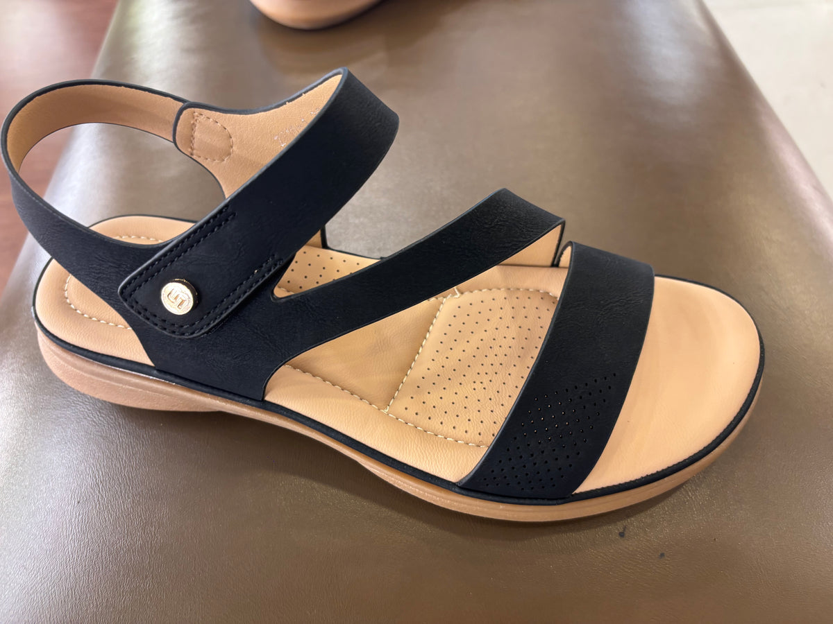 Crimson Comfort Strappy Velcro Sandals in Black - The Heels India