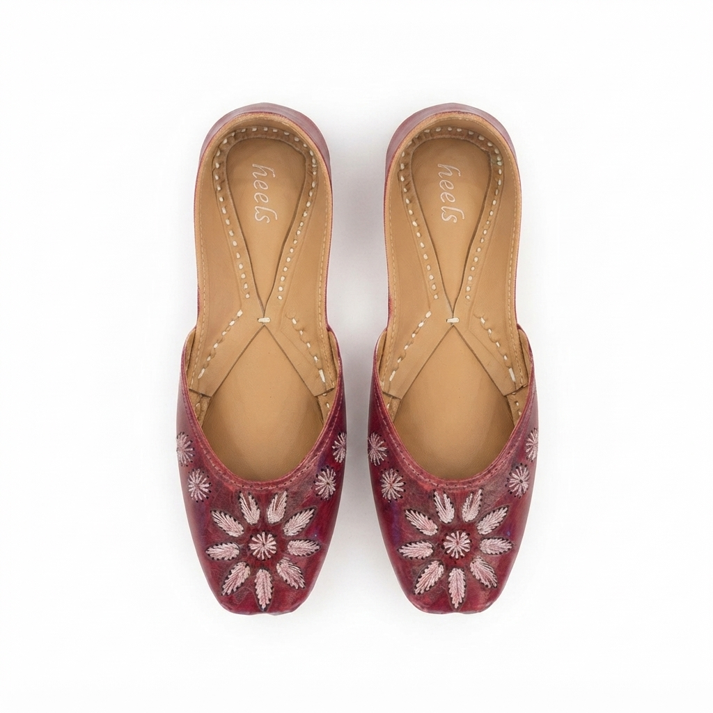 Fariya Handcrafted Leather Juttis Cherry - The Heels India