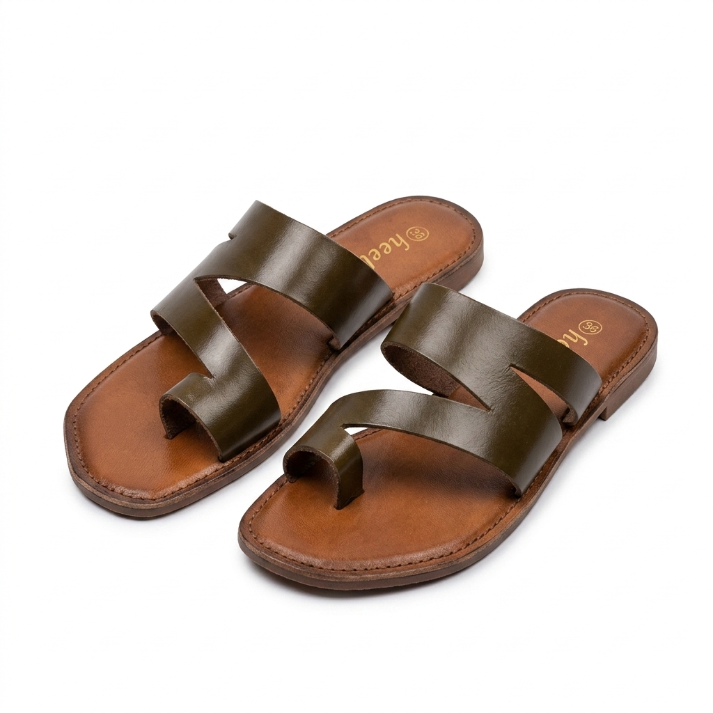 Trisha Hexagon Leather Thumb Criss Cross Slippers