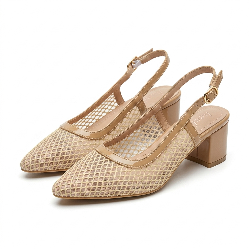 Medusa Mesh Sling Back Mid Block Heel Ballerinas