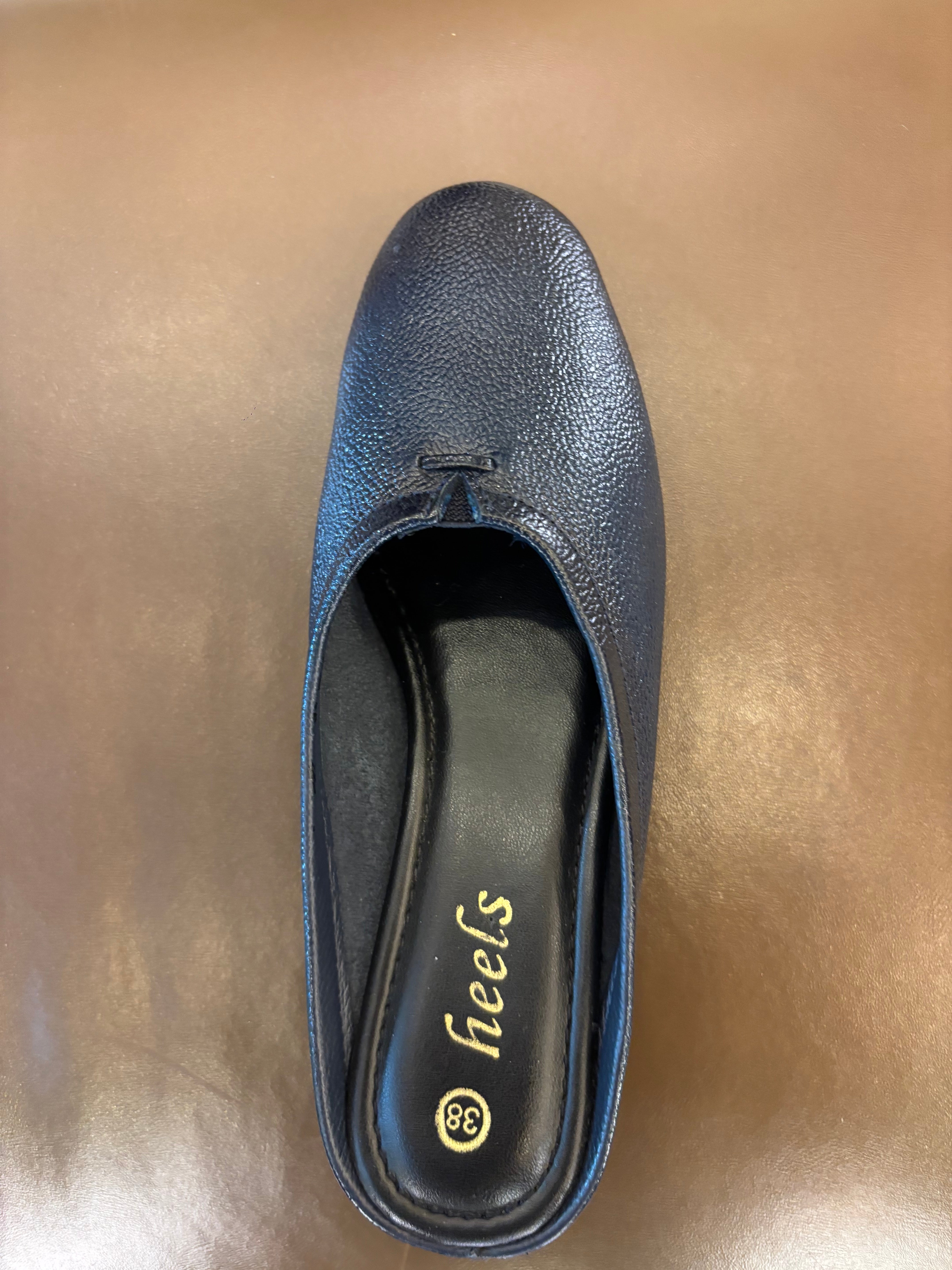 Cherie Leather Back Open Wedge Heel Mules