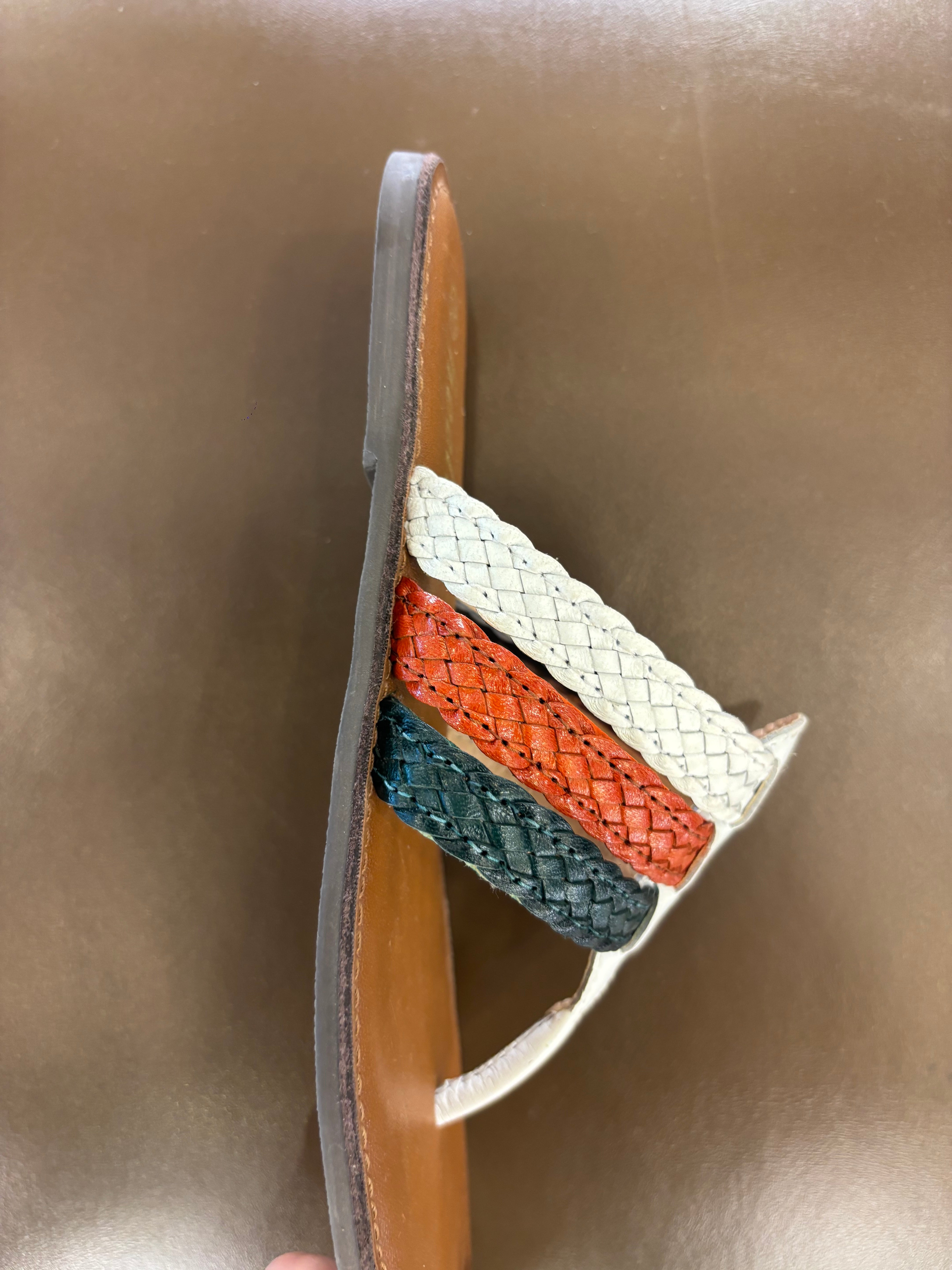 Kylie Leather Woven Strap Flat Slippers