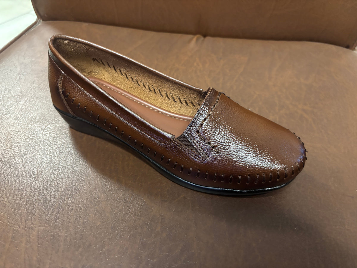 Lizzy Wedge Leather Classic Ballerinas in Rust - The Heels India