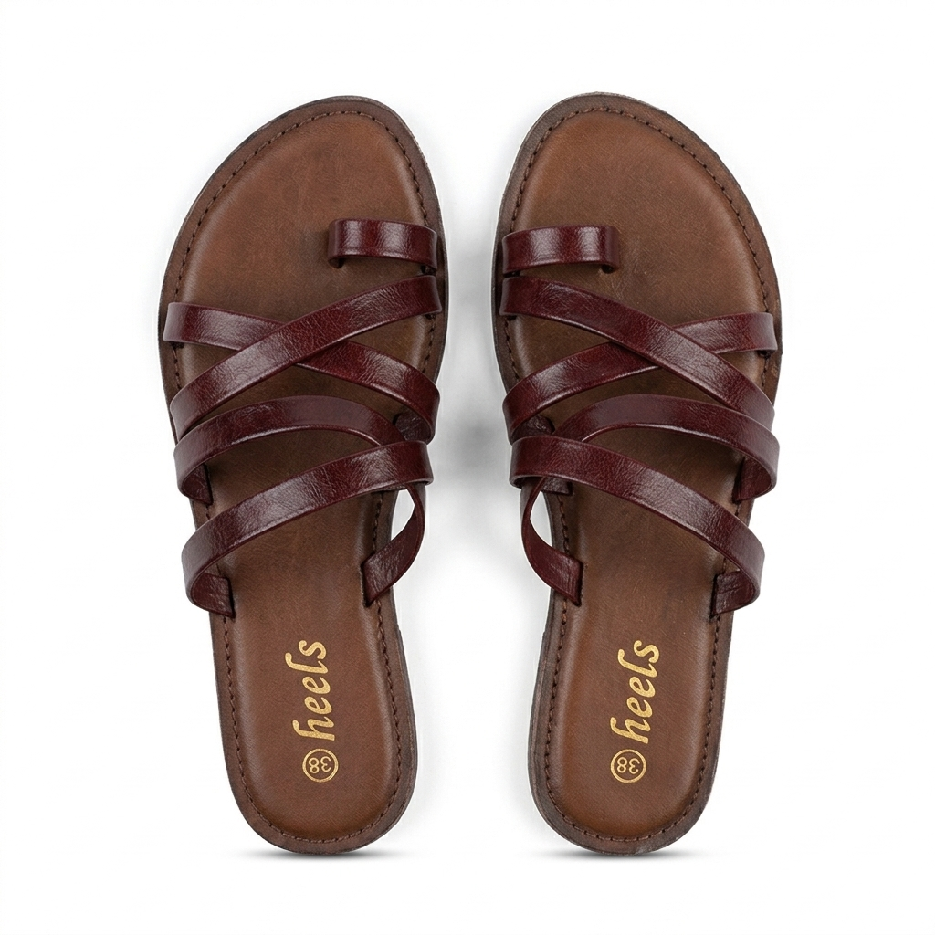 Delilah Leather Thumb Strap Flat Sliders