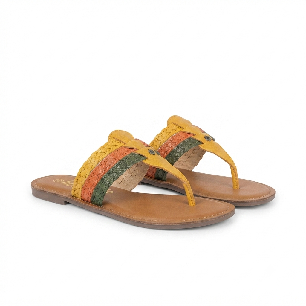 Kylie Leather Woven Strap Flat Slippers