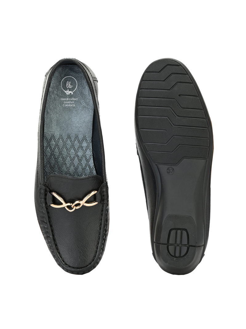 Sarah Black Leather Cushion Loafers