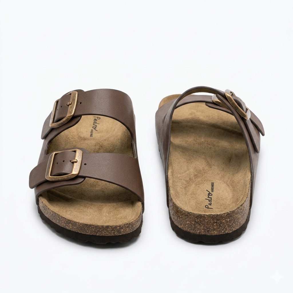 Moda Coffee Brown Leather Cork Slider - Angle View