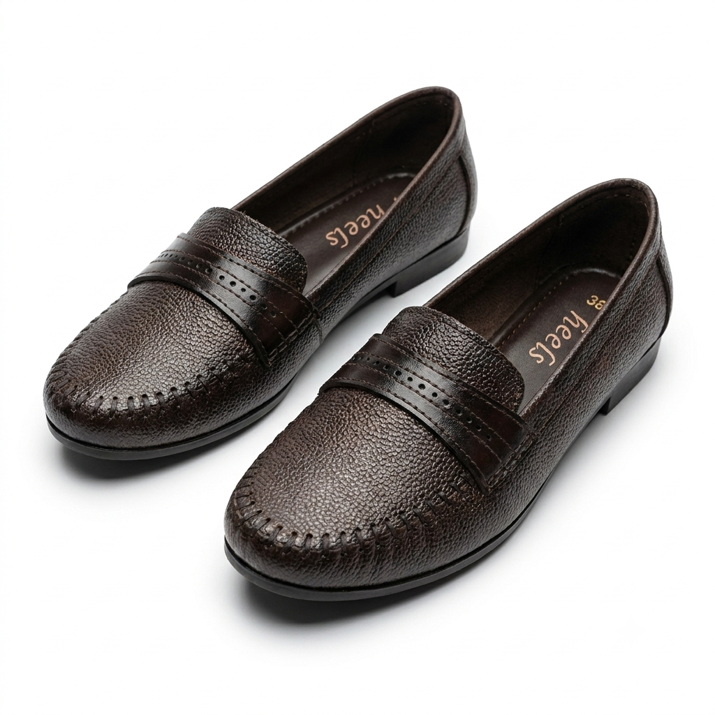 Lily Leather Classic Tie Stitch Ballerinas in Brown - The Heels India