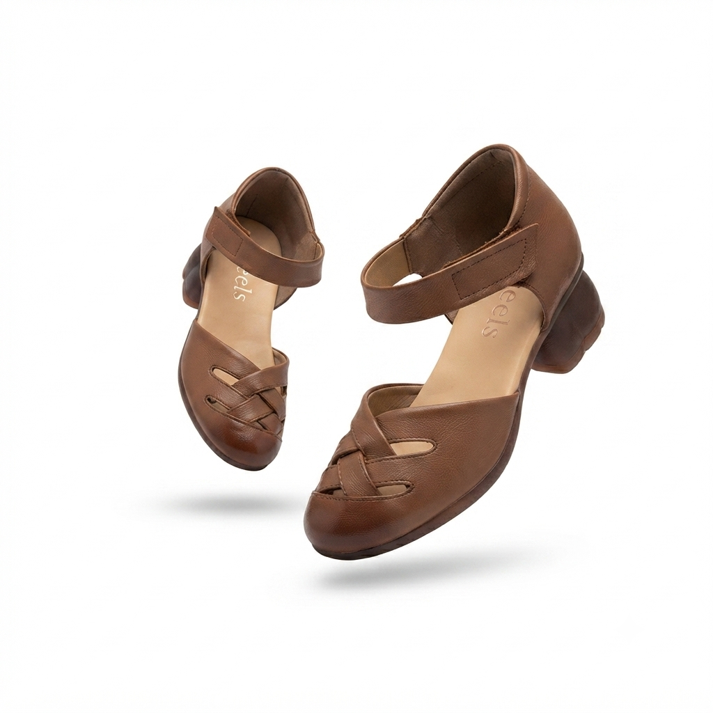 Zoe Leather Velcro Strap Cushioned Block Heel Sandals