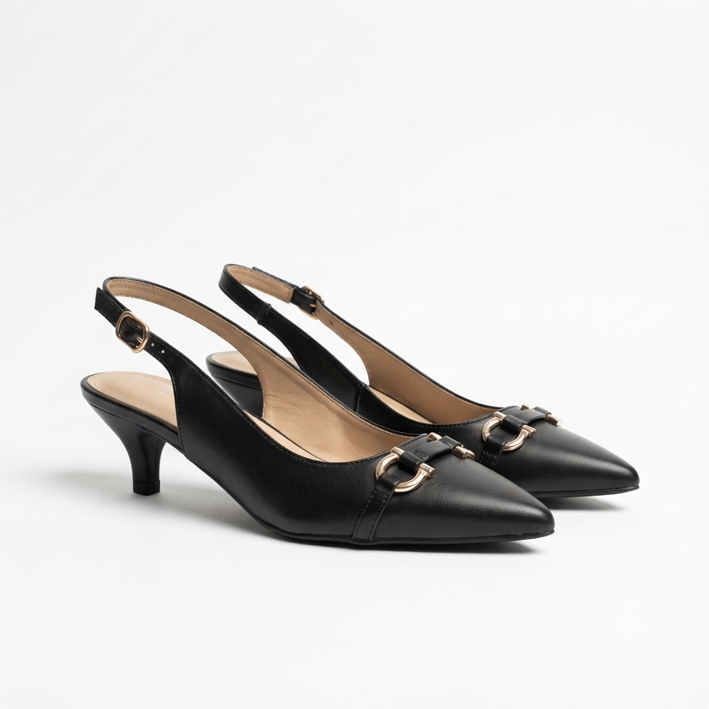 Brie Mini Premium Slingback Kitten Heels in Black - The Heels India