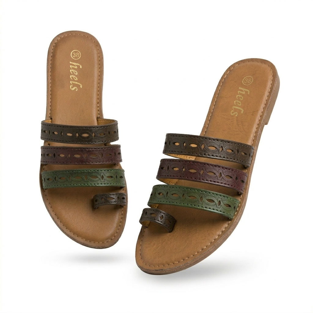 Delma Leather Strap Thumb Flat Sliders