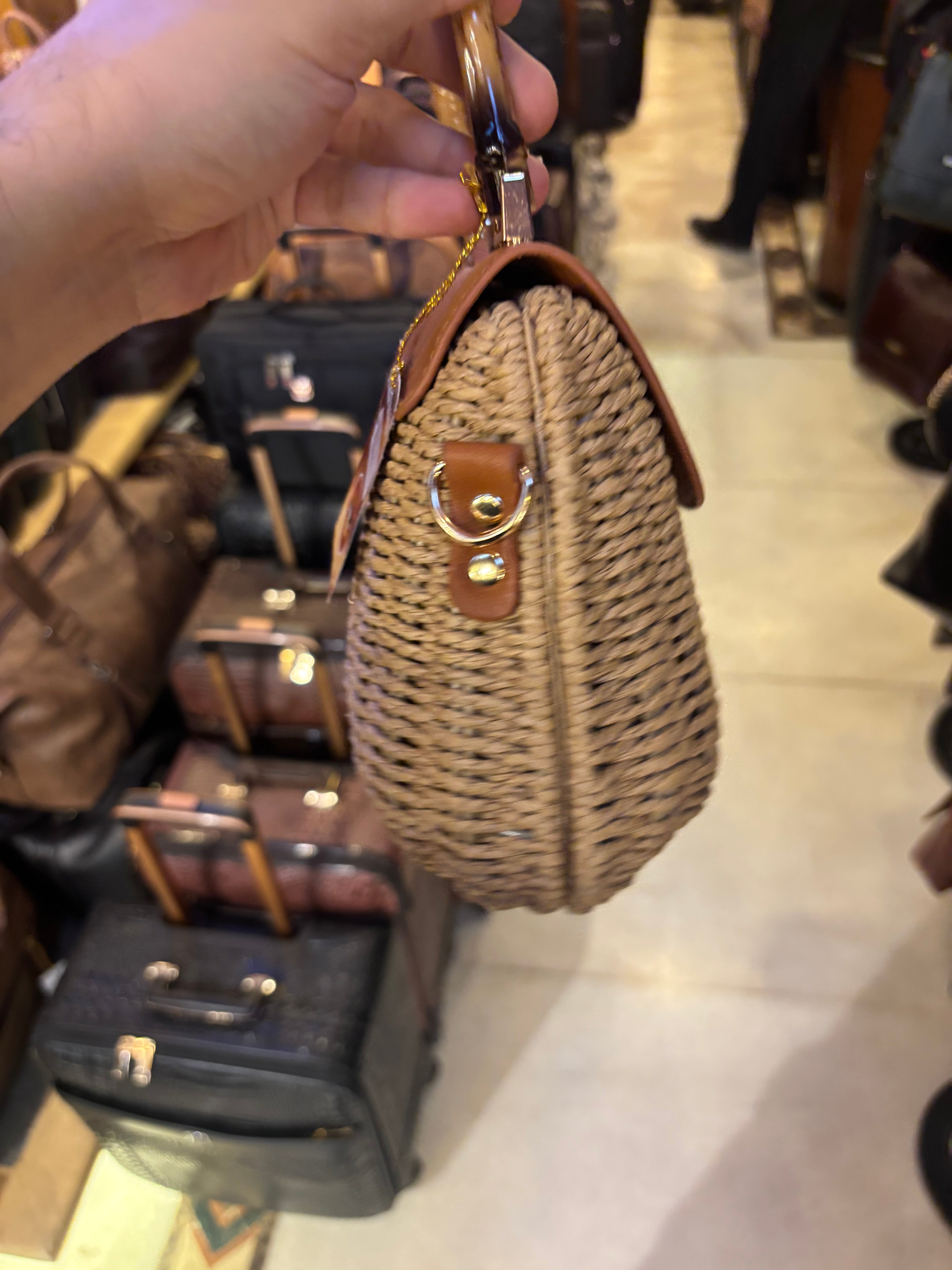 Wooden Handle Boho Straw Sling Bags