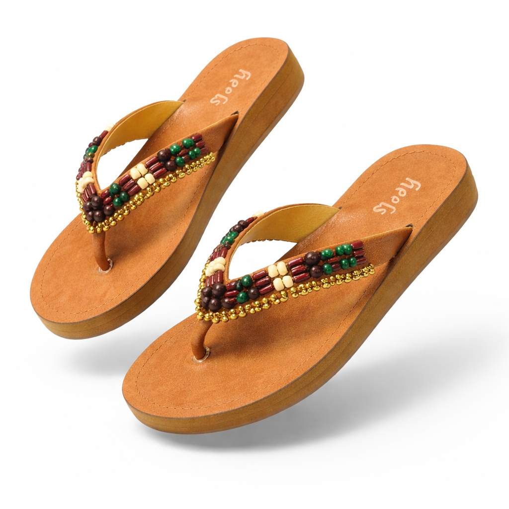 Zeeba Cushioned Ethnic Beads Slippers - The Heels India