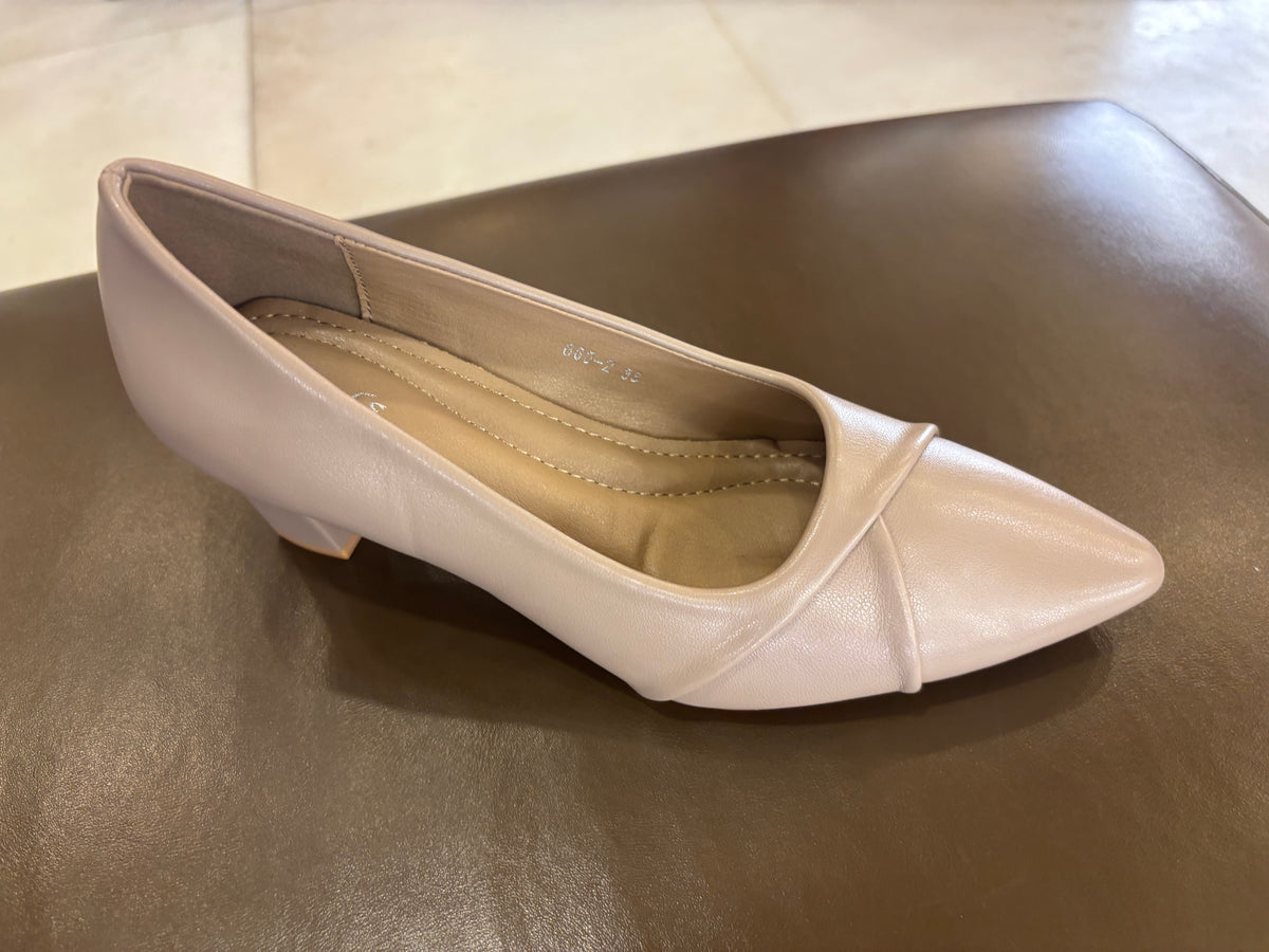Giulia Swirl Block Heel Pointed Stilettos in Khaki - The Heels India