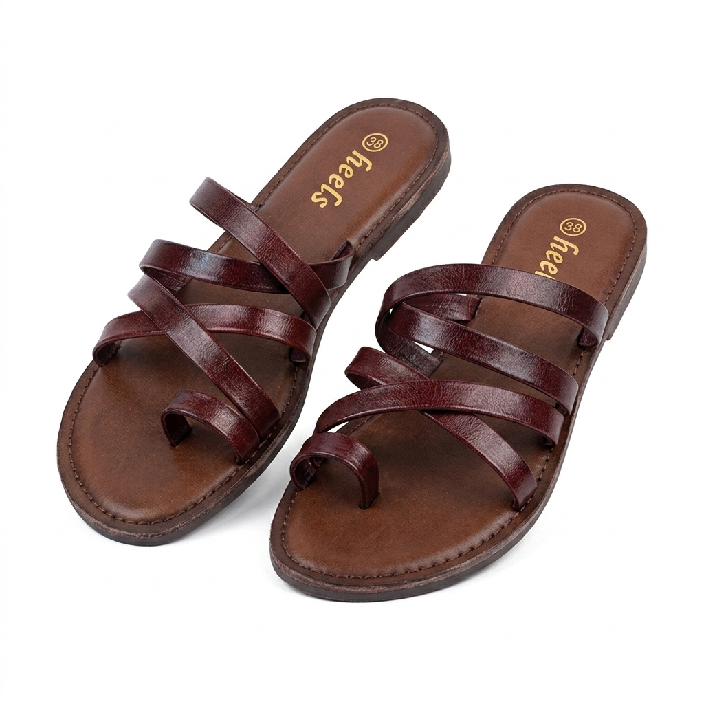 Delilah Leather Thumb Strap Flat Sliders