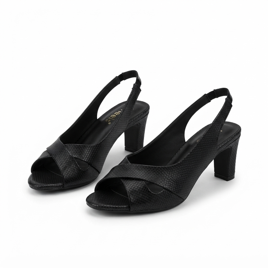 Lea Peep Toe Block Heel Sandals in Black – view 2