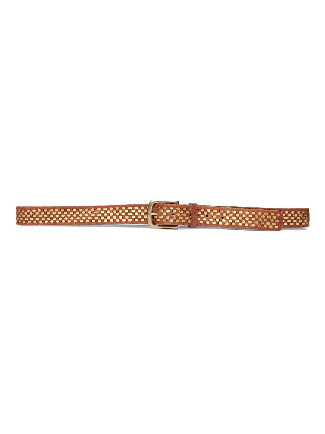 Cognac Genuine Leather Belt With Golden Catcher Rivet Design