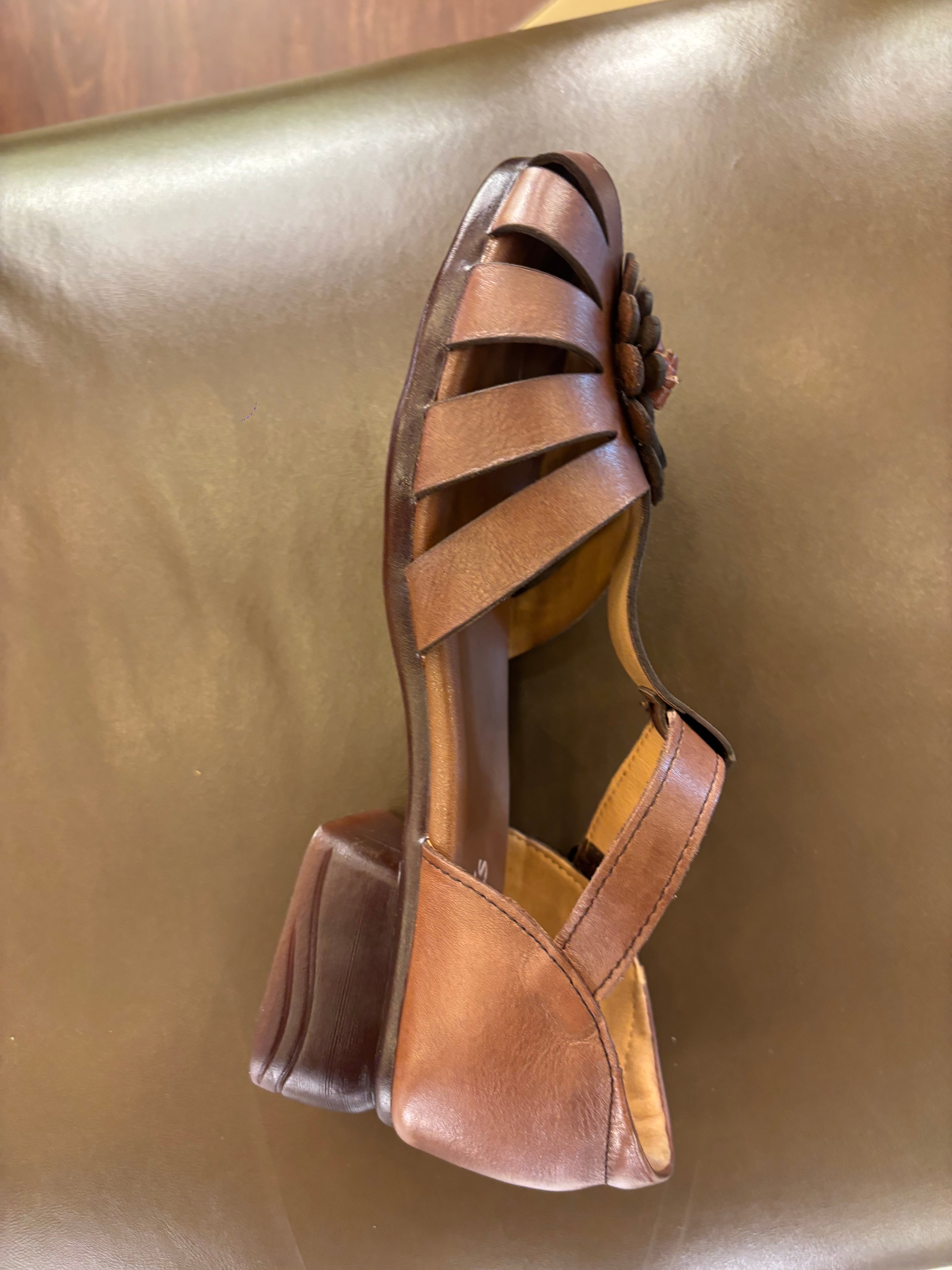 Kim Premium Leather Ankle Strap Block Heel Sandals