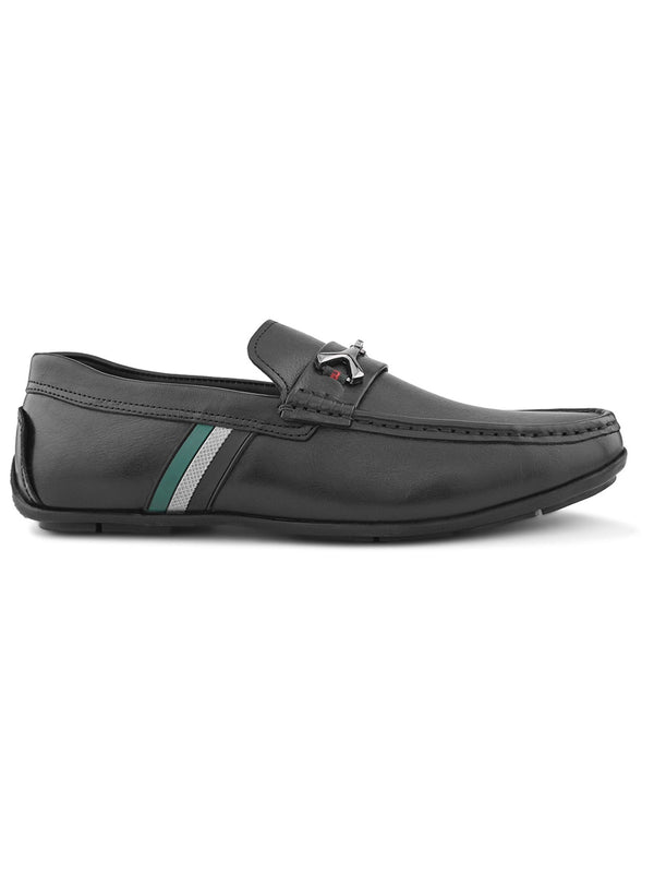 Ethan Black Leather Buckle Loafers