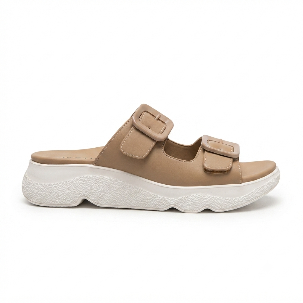 Suzy Lite Comfort Chunky Summer Slippers in Tan - The Heels India
