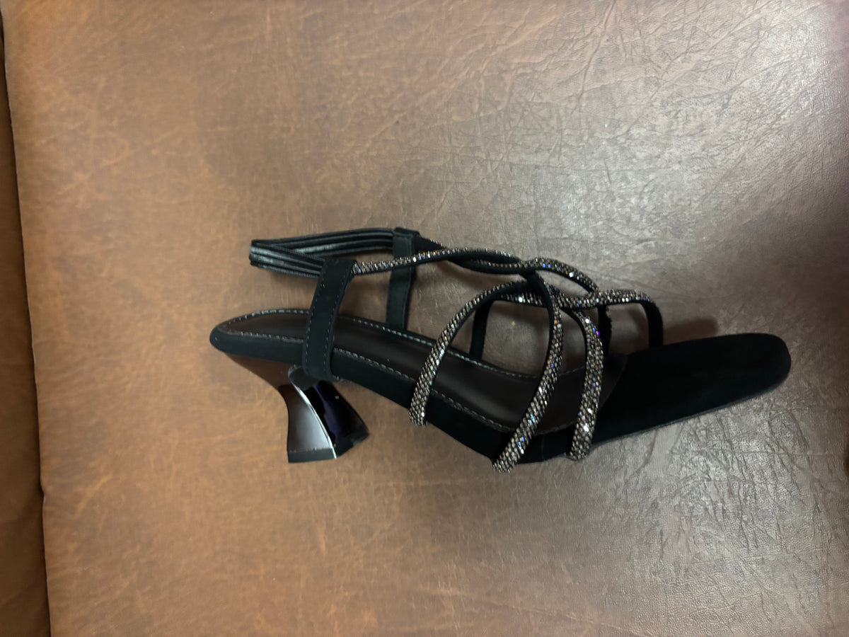 Felicia Bling Strap Kitten Heel Sandals in Black - The Heels India