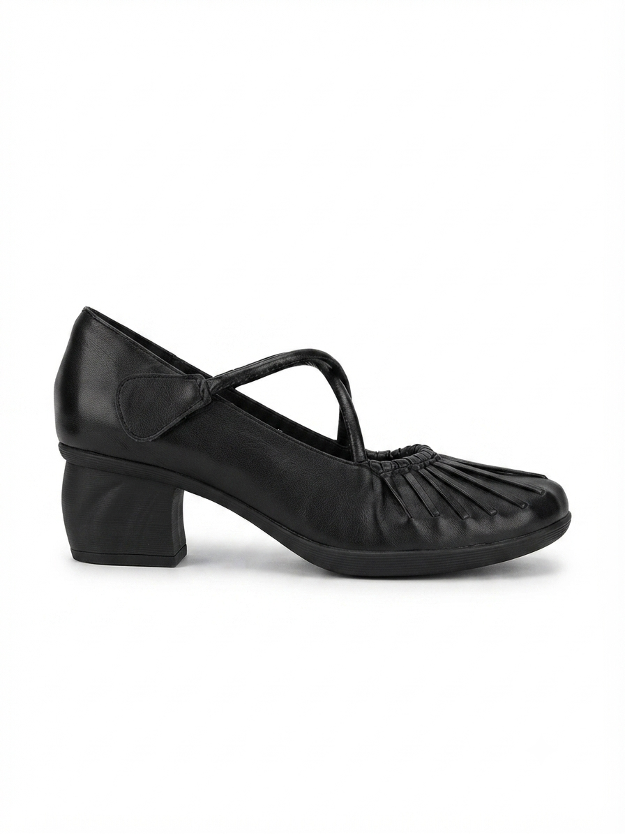 Rihanna Premium Leather Velcro Strap Block Heels
