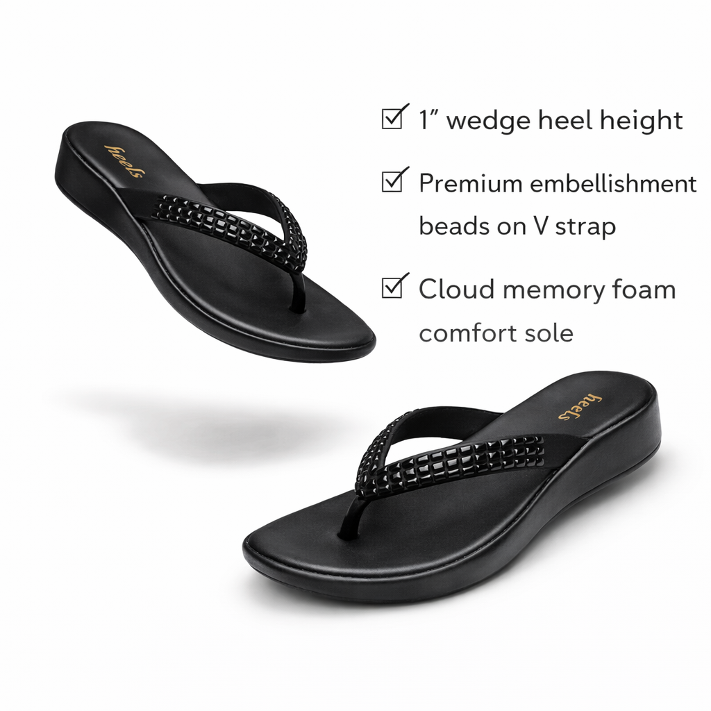 Ezra Comfort V Strap Embellished Wedge Slippers - The Heels India