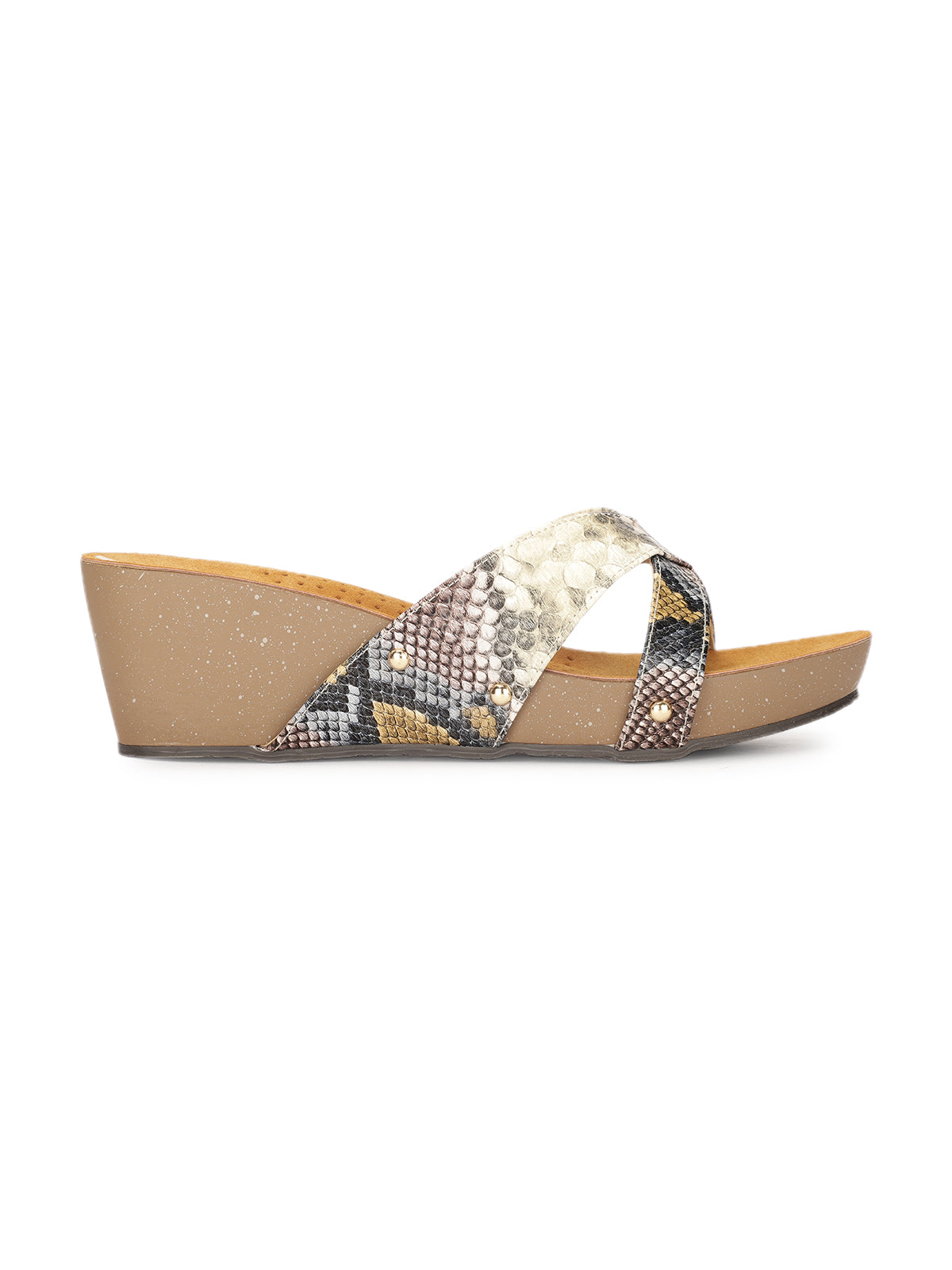 Divera Cross Cushioned Wedge Slippers