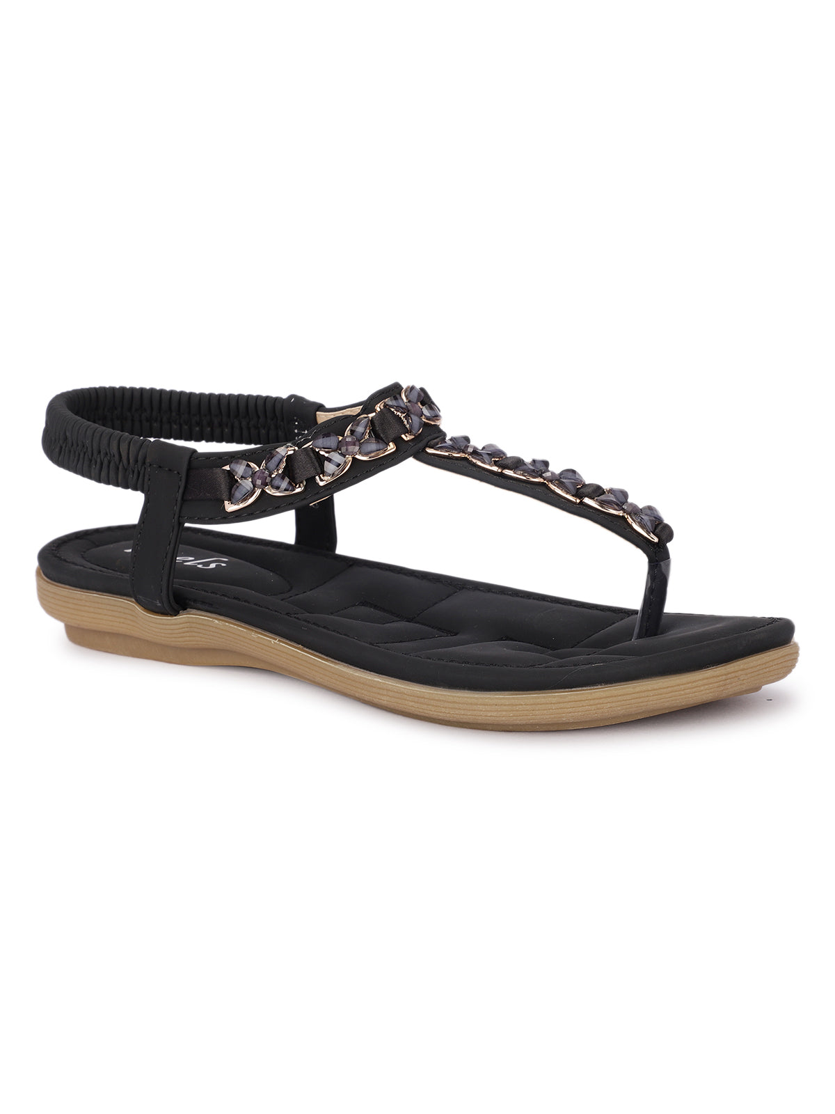 Crimson Embellished Flat Sandals