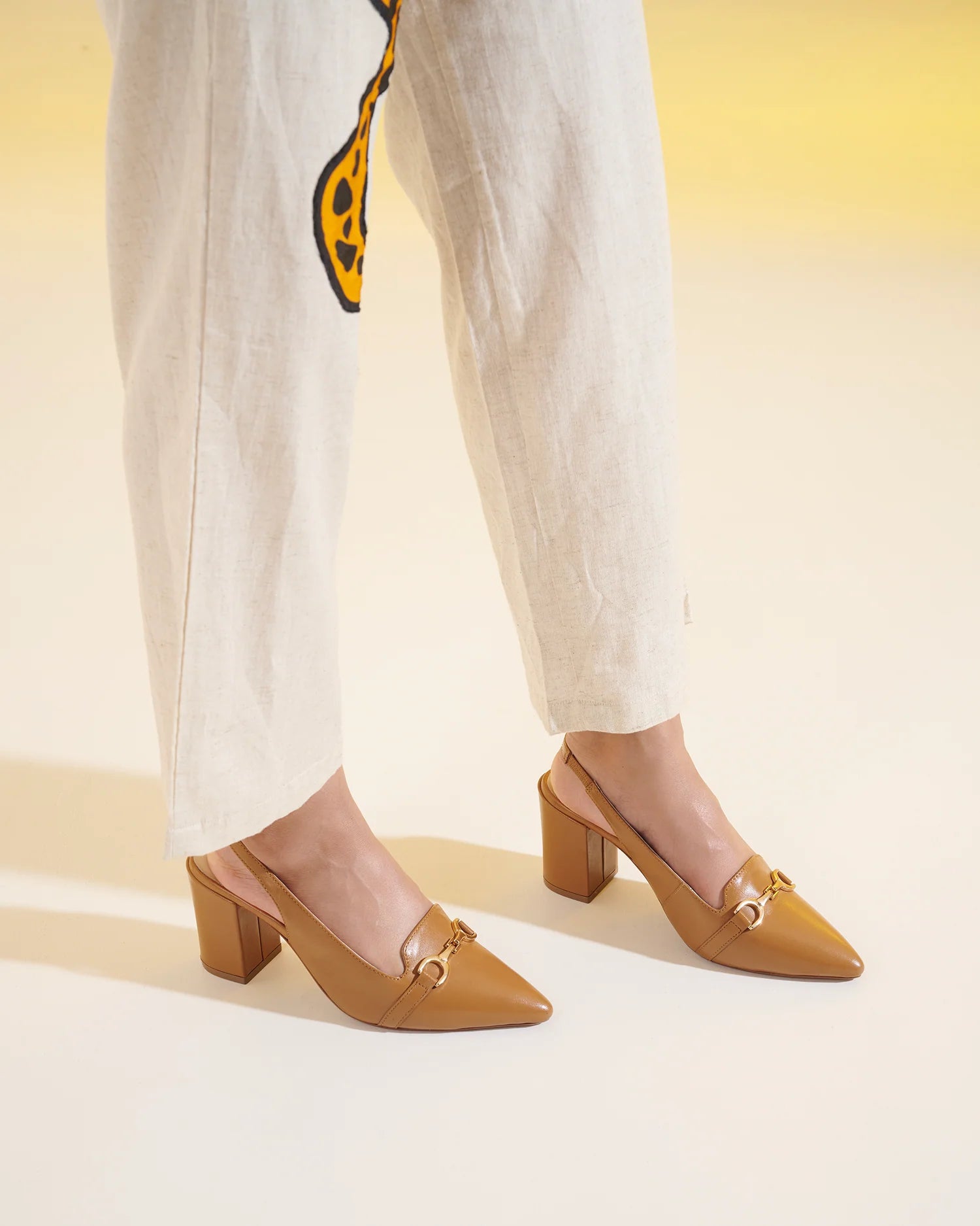 ELENA Premium Leather Slingback Block Heels