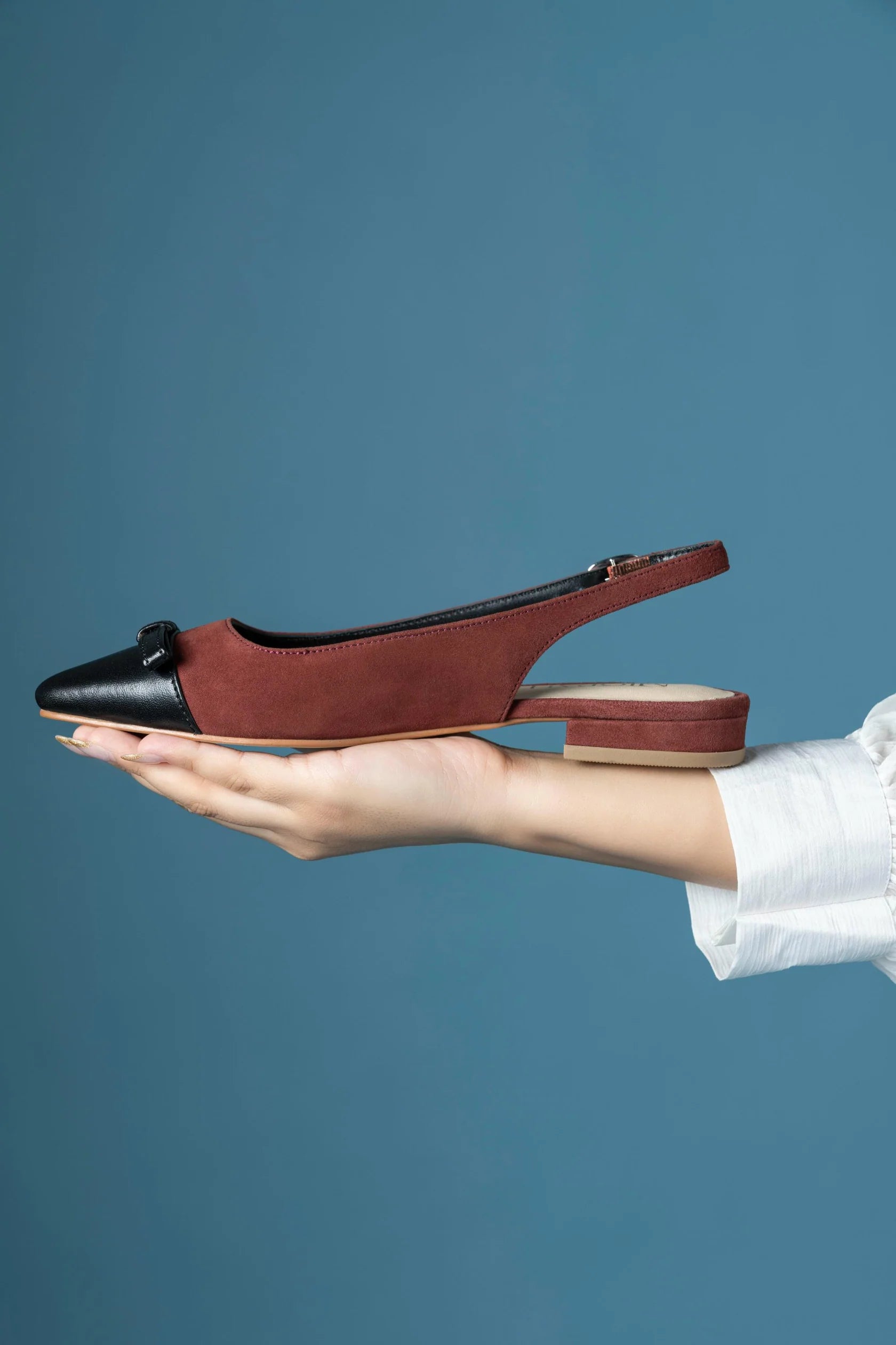 FLAUNT Premium Leather Pointed Toe Slingback Bow Ballerinas - The Heels India