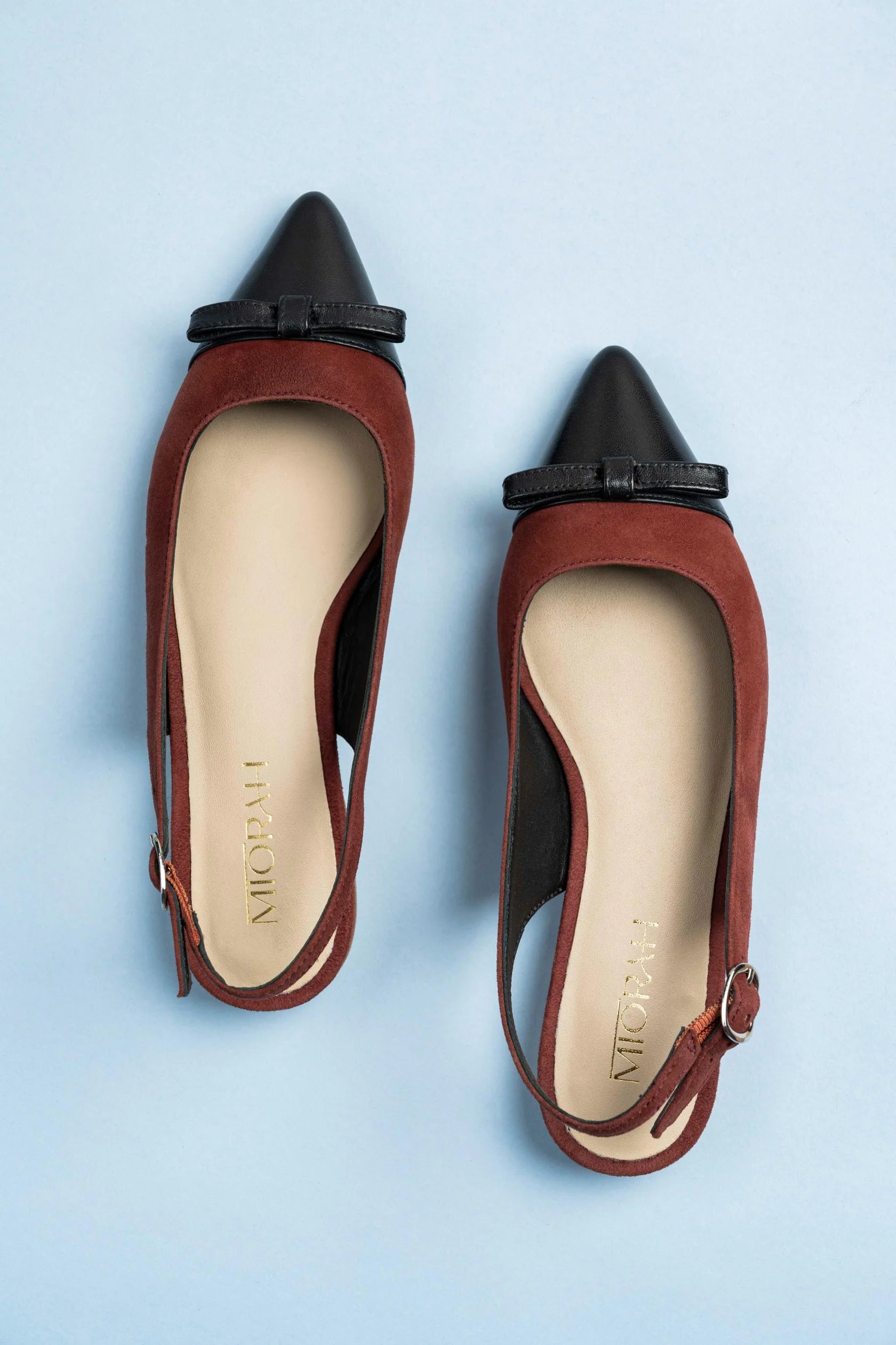 FLAUNT Premium Leather Pointed Toe Slingback Bow Ballerinas - The Heels India