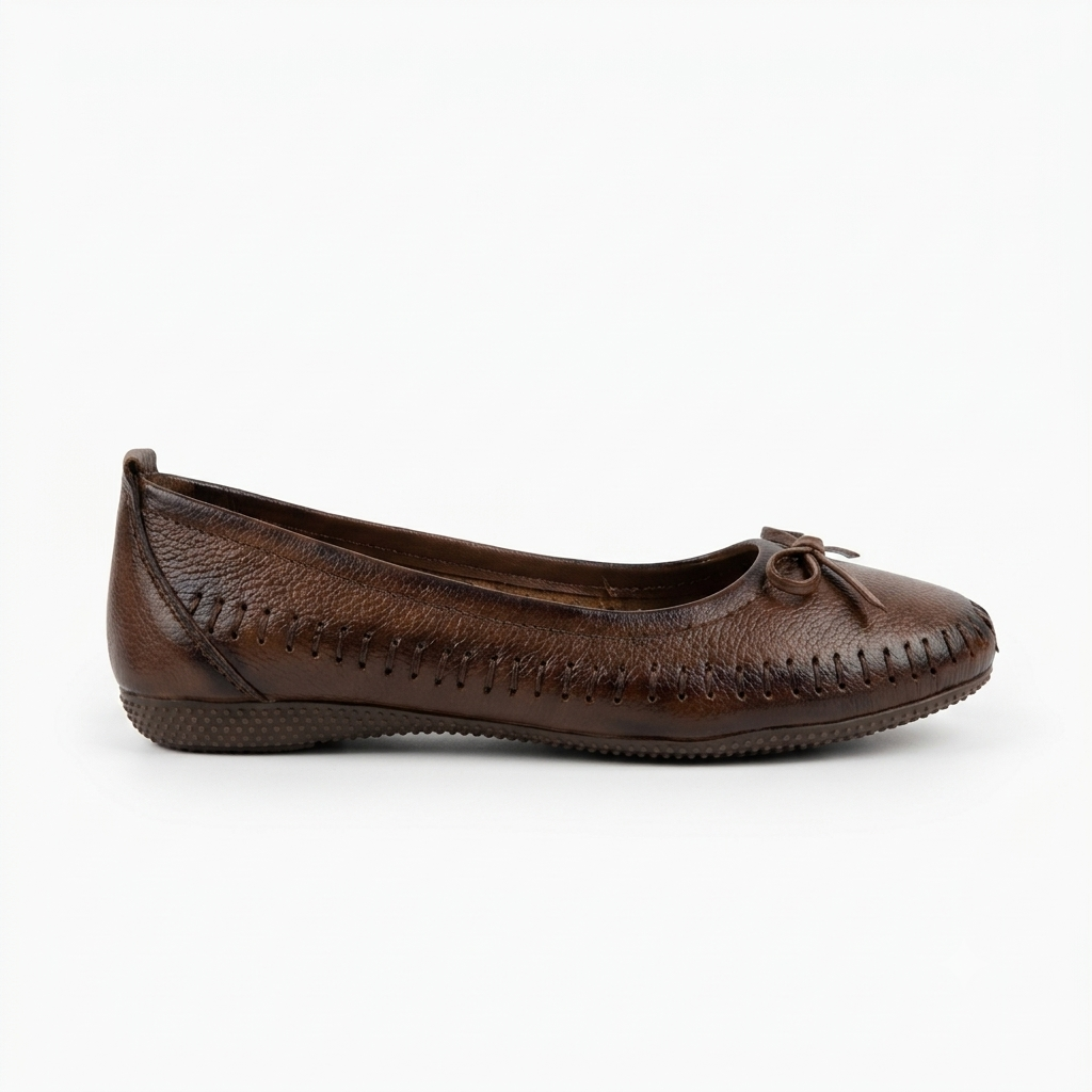 Melissa Leather Stitch Bow Flat Ballerinas in Rust - The Heels India