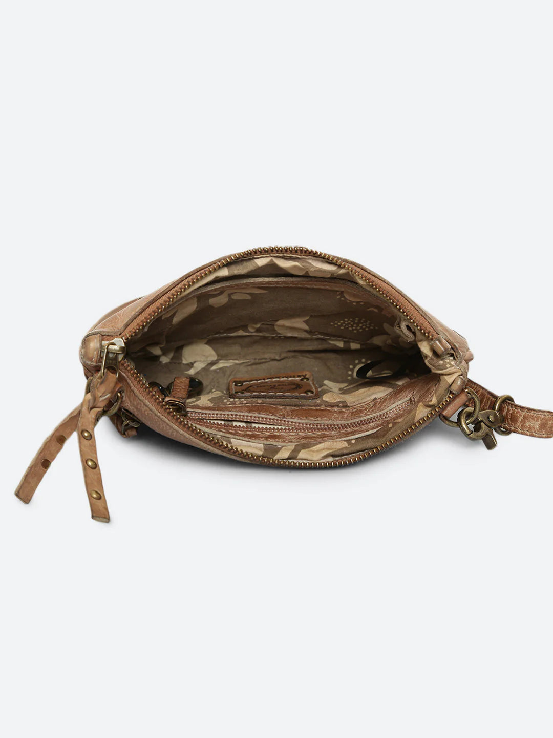 Fresia: Sand Leather Flower Patchwork Crossbody Clutch