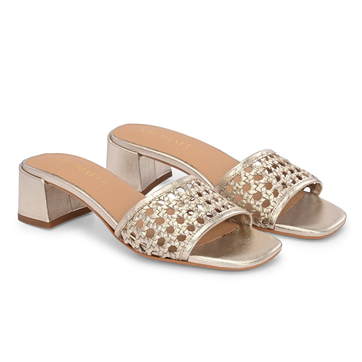 LEHER Metallic Premium Leather Back Open Block Heels