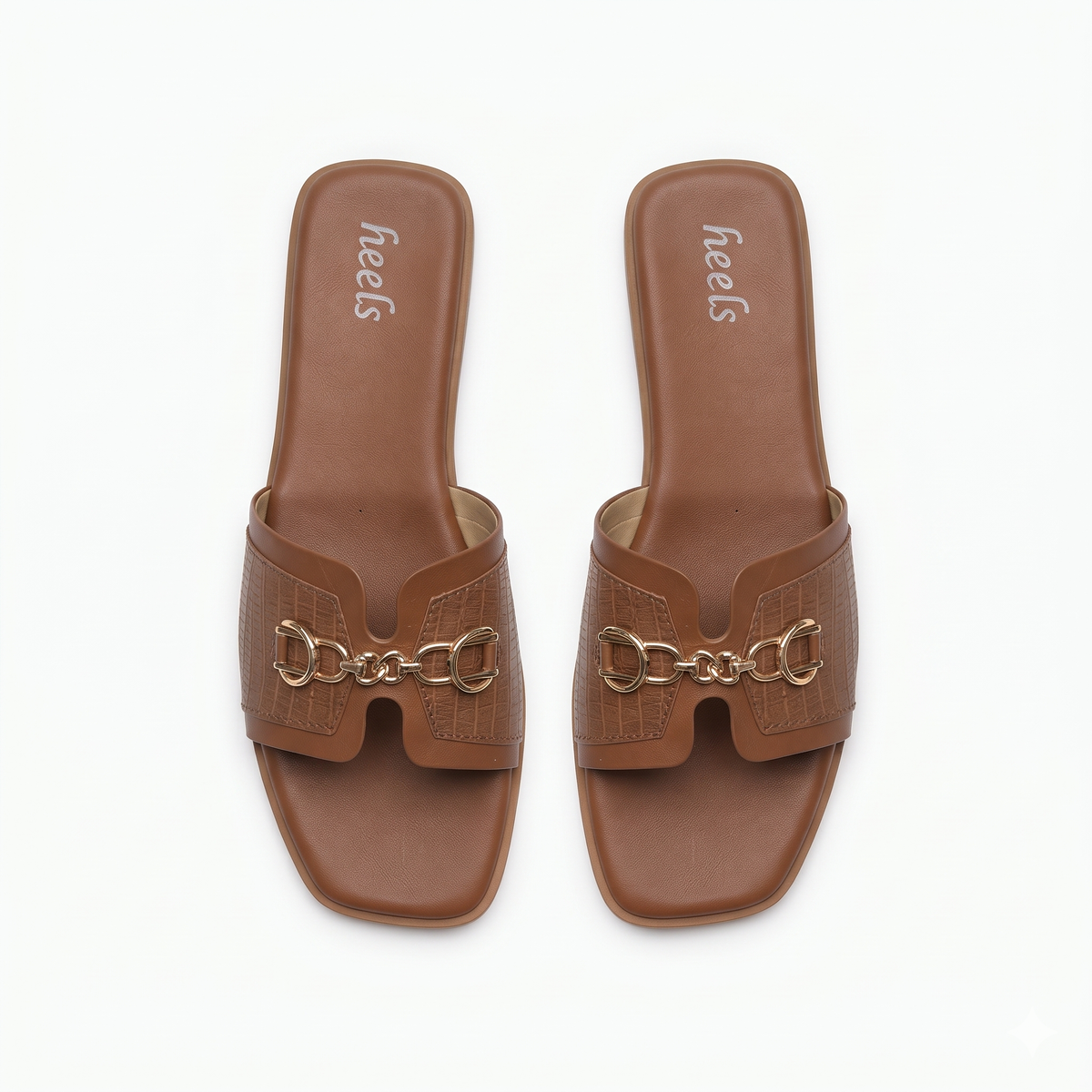 Julia Croco Chain Flat Summer Sliders in Tan - The Heels India