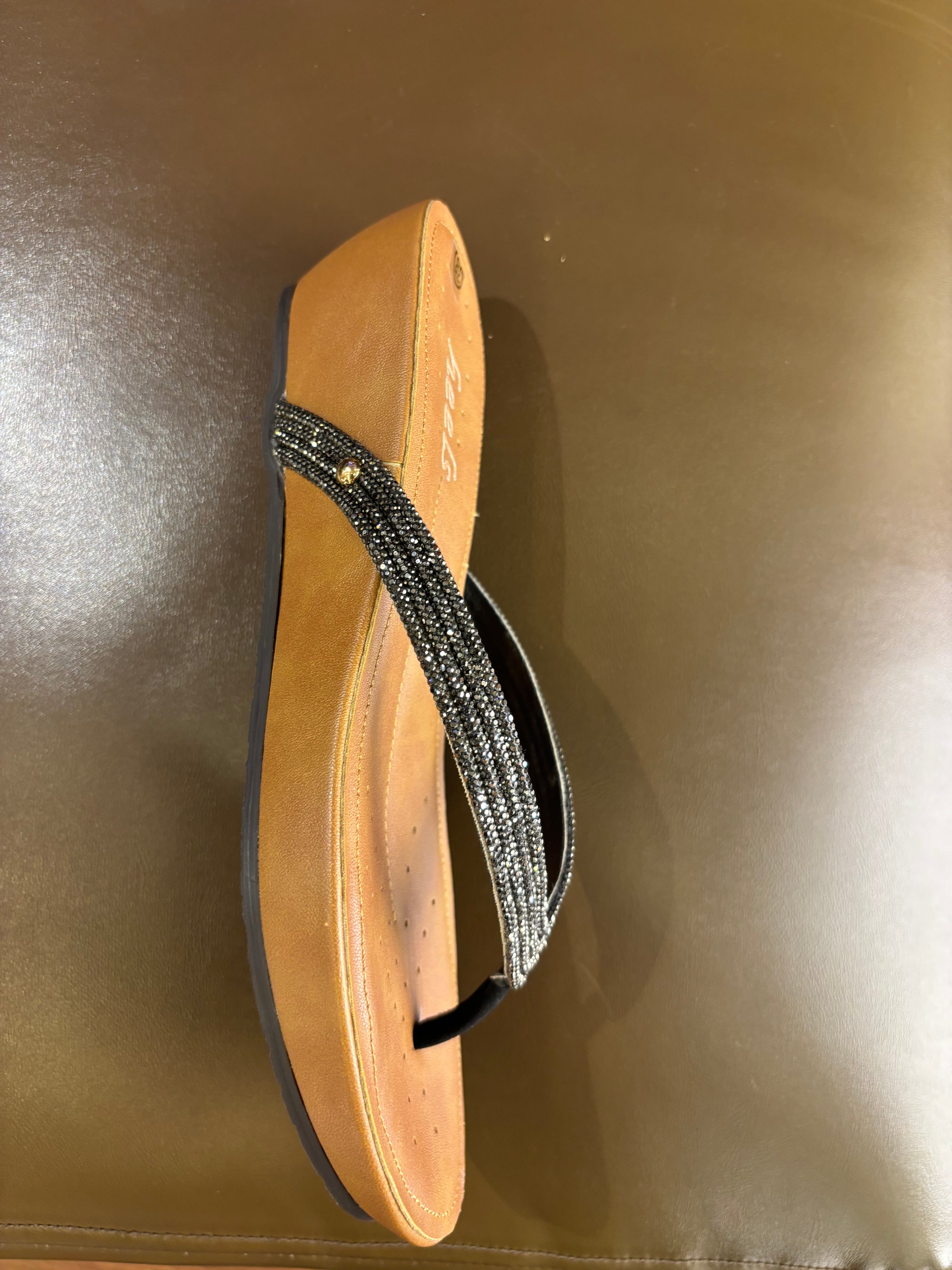 Mila Cushioned Bling V Strap Wedge Slippers