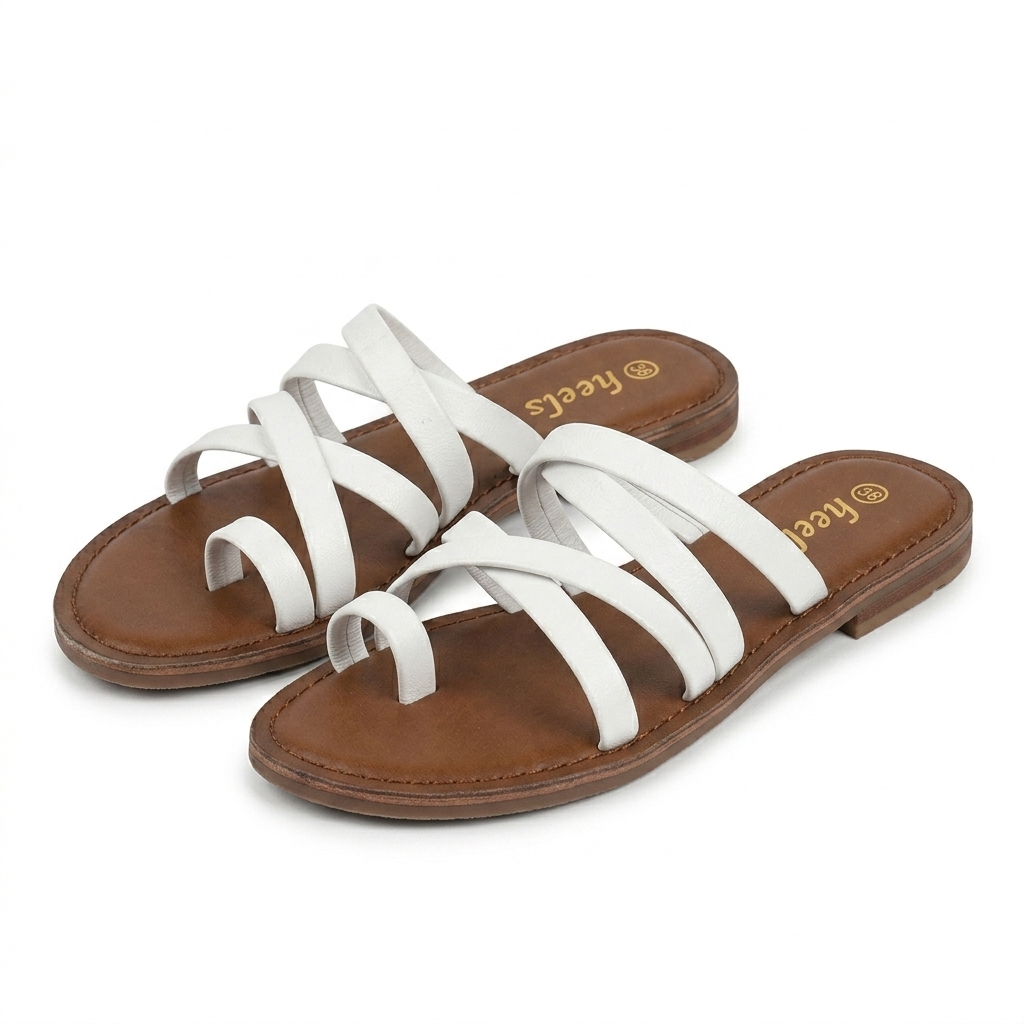 Delilah Leather Thumb Strap Flat Sliders