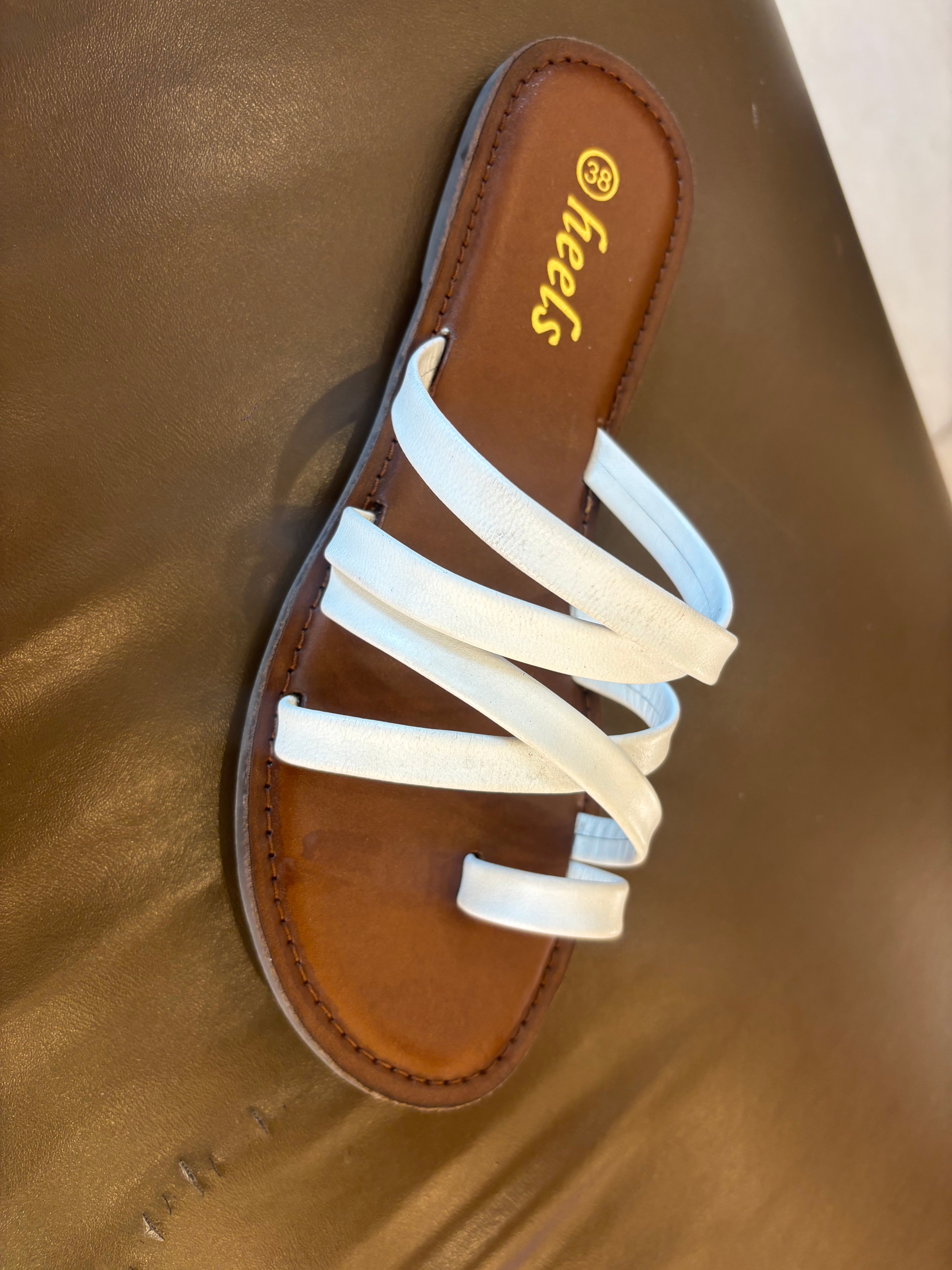 Delilah Leather Thumb Strap Flat Sliders - The Heels India